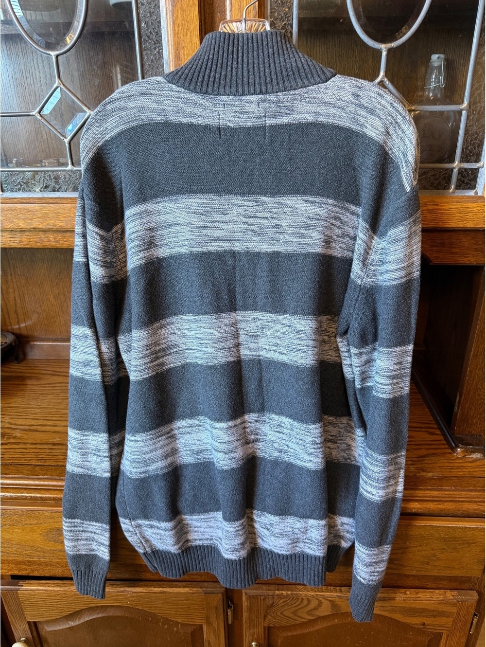 American Rag Men's 1/4 Zip Sweater XL Gray Striped Cotton Knit - Picture 5 of 5